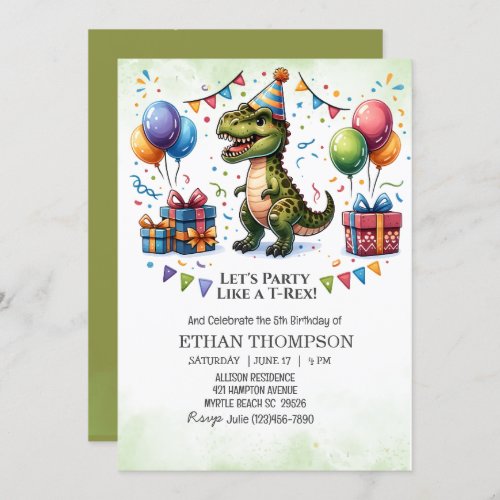  Dinosaur Boys Birthday Party Invitation