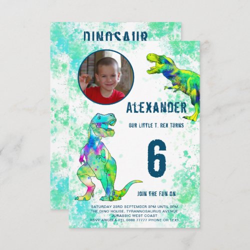 Dinosaur Boys Birthday Party Photo Invitation