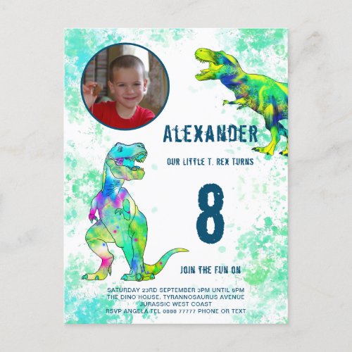 Dinosaur Boys Birthday Party Photo Invitation Postcard