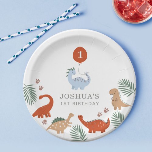 Dinosaur Boys First 1st Birthday Paper Plates