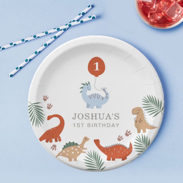 Dinosaur Boys First 1st Birthday Paper Plates (Creator Uploaded)