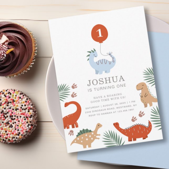 Dinosaur Boys First 1st Birthday Party Invitation (Creator Uploaded)