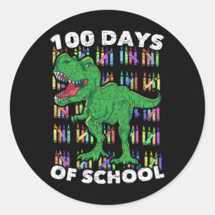 Dinosaur Boys Girls Kids Student T Rex 100 Days Of Classic Round Sticker