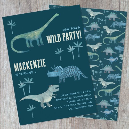 Dinosaur Boys Kids Birthday Party Dark Invitation