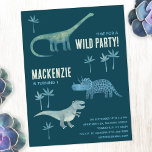 Dinosaur Boys Kids Birthday Party Invitation Postcard<br><div class="desc">Time for a wild birthday party!  A fun bunch of adorable dinosaurs on a dark teal green background,  ready to customize with your child's name,  age and party details. Great for any age boy or girl.  Original art by Nic Squirrell.</div>