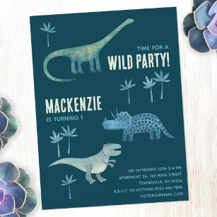 Dinosaur Boys Kids Birthday Party Invitation Postcard