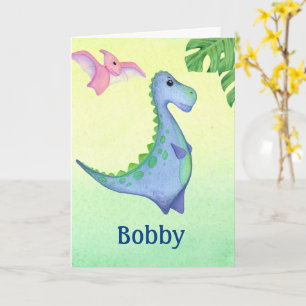 Dinosaur Boy's Name & Age Cute Birthday Card