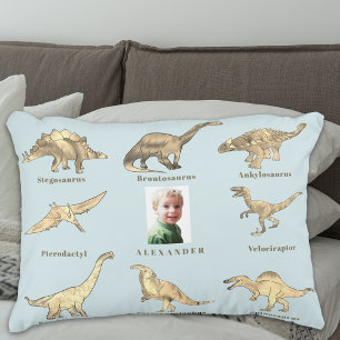 Dinosaur Boys Personalized Name and Photo Blue Accent Pillow