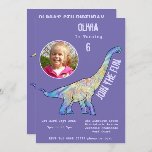 Dinosaur Brachiosaurus 6th Birthday Purple Photo