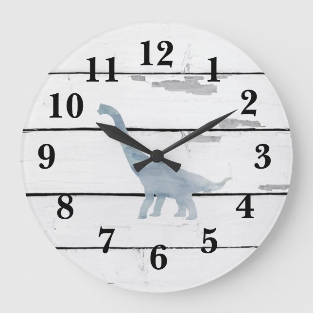 Dinosaur Brachiosaurus Decor Rustic Shiplap Large  Clock (Front)