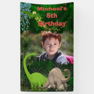 Dinosaur brachiosaurus jungle foliage boys photo banner