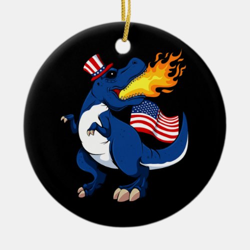 Dinosaur Breathing Fire 4th Of July T Rex Ceramic Ornament