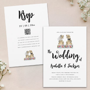 Dinosaur Bride and Groom Boho Wildflower Wedding Invitation