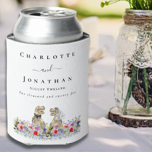 Dinosaur Bride and Groom Custom Wedding  Can Cooler