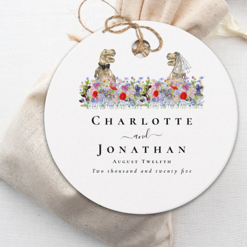 Dinosaur Bride and Groom Custom Wedding Favor Tags