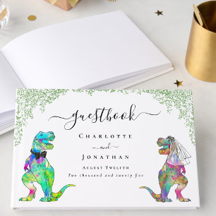 Dinosaur Bride and Groom Custom Wedding Guest Book