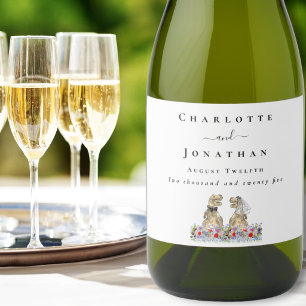Dinosaur Bride and Groom Custom Wedding Sparkling Wine Label