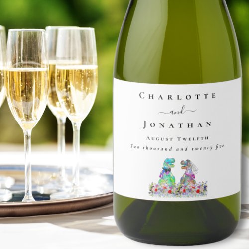 Dinosaur Bride and Groom Custom Wedding Sparkling Wine Label