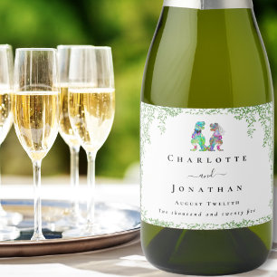 Dinosaur Bride and Groom Custom Wedding Sparkling Wine Label