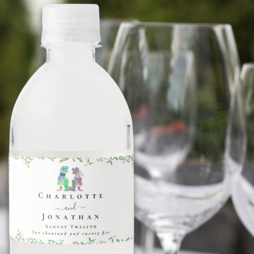 Dinosaur Bride and Groom Custom Wedding Water Bottle Label