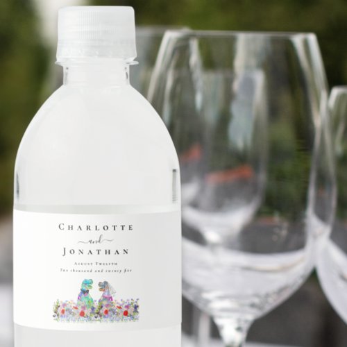 Dinosaur Bride and Groom Custom Wedding Water Bottle Label
