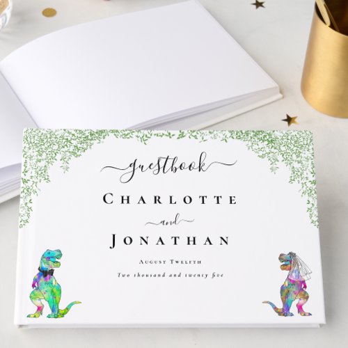 Dinosaur Bride and Groom Custom Wildflower Wedding Guest Book