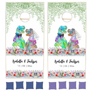 Dinosaur Bride and Groom Fun Wedding Cornhole Set