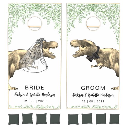 Dinosaur Bride and Groom Fun Wedding  Cornhole Set