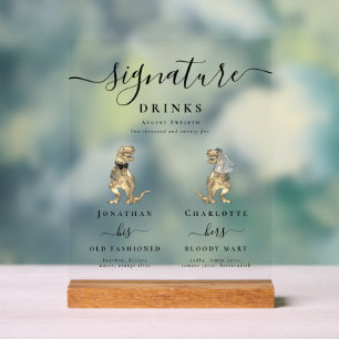 Dinosaur Bride and Groom Signature Drinks Wedding Acrylic Sign
