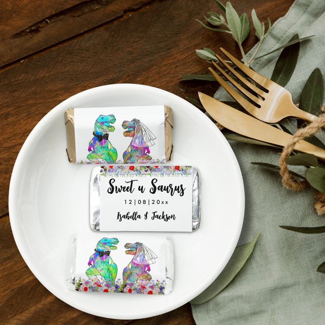 Dinosaur Bride and Groom Sweet u Saurus Wedding Hershey's Miniatures (Colorful dinosaur bride and groom sweet u saurus dino wedding favor)