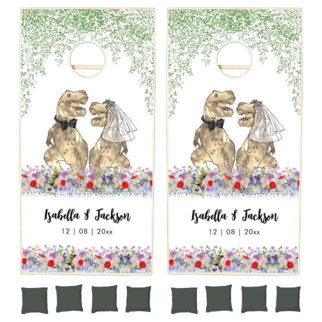 Dinosaur Bride and Groom Wedding Cornhole Set (Set)