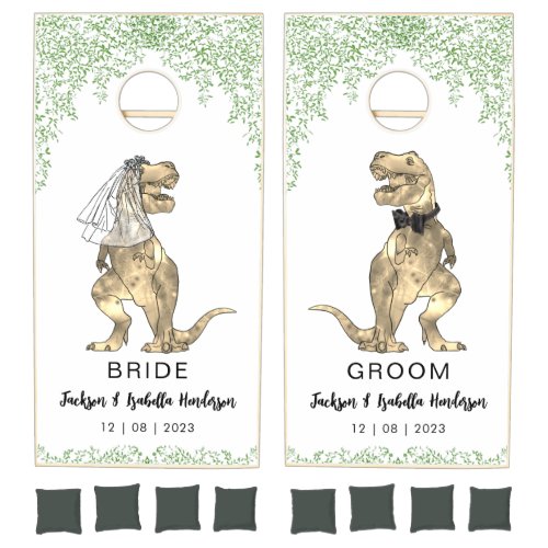 Dinosaur Bride and Groom Wedding Cornhole Set