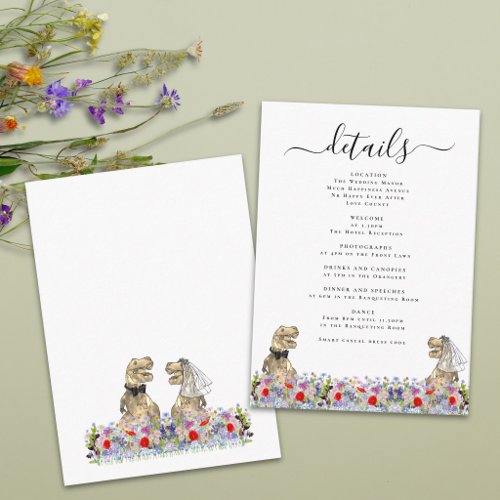 Dinosaur Bride and Groom Wedding Details Enclosure Card