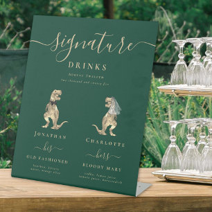 Dinosaur Bride and Groom Wedding Signature Drinks Pedestal Sign