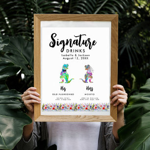 Dinosaur Bride and Groom Wedding Signature Drinks Poster