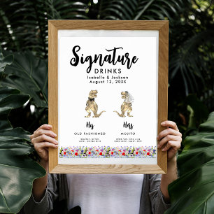 Dinosaur Bride and Groom Wedding Signature Drinks Poster