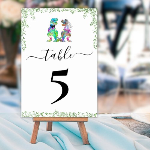 Dinosaur Bride and Groom Wedding Table Number