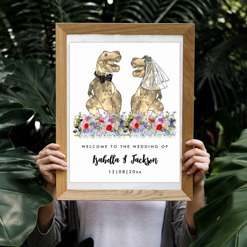 Dinosaur Bride and Groom Wedding Welcome Poster