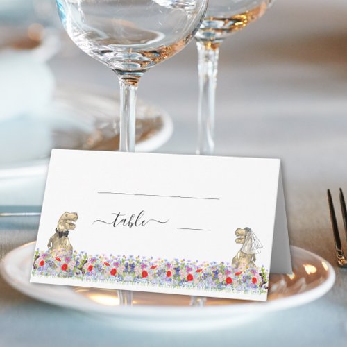 Dinosaur Bride and Groom Wedding Wildflower Floral Place Card