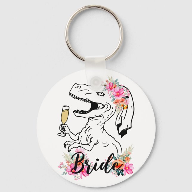 Dinosaur Bride Bridesmaid Floral Bachelorette Part Keychain (Front)