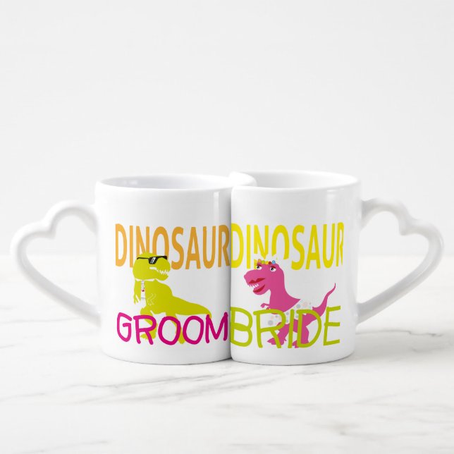 dinosaur bride groom character mugs & cups (Front Nesting)