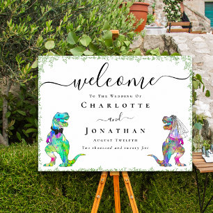 Dinosaur Bride & Groom Custom Wedding Welcome Foam Board