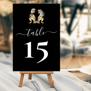Dinosaur Bride & Groom Wedding Black and White Table Number