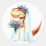 Dinosaur Bride Round Stickers at Zazzle