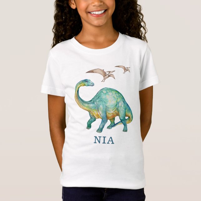Dinosaur Brontosaurus Personalized Girl's T-Shirt (Front)