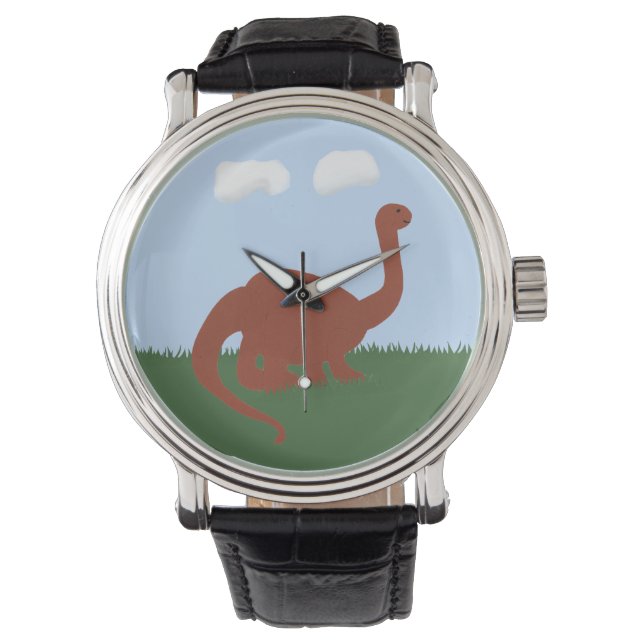 Dinosaur Brontosaurus Whimsical Cartoon Art Watch (Front)