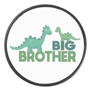 Dinosaur brothers, big brother young boy hockey puck