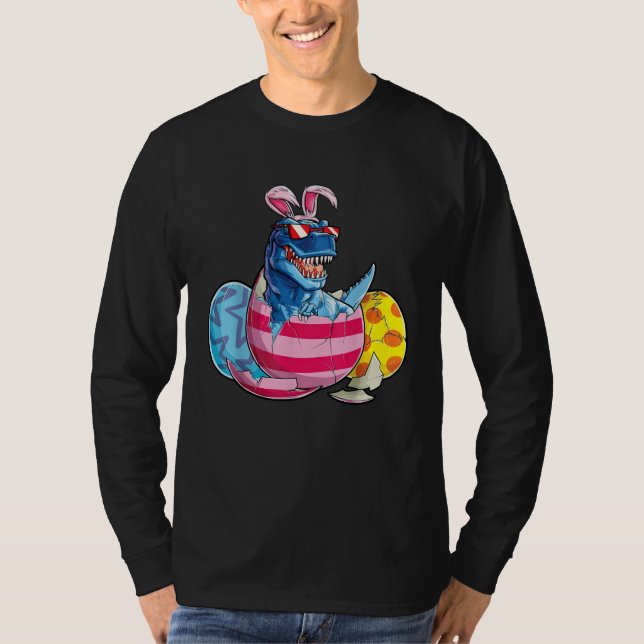 Dinosaur Bunny Ears Sunglasses Rabbit Eggs Easter  T-Shirt (Front)