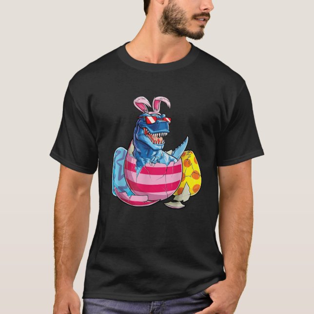 Dinosaur Bunny Ears Sunglasses Rabbit Eggs Easter  T-Shirt (Front)