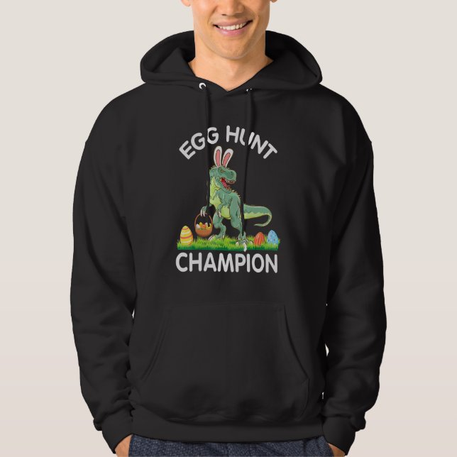 Dinosaur Bunny Hunting Easter Eggs Champion Hoodie (Front)